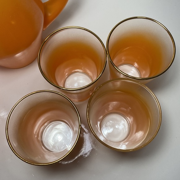 Blendo Orange Cocktail Pitcher and 6 Orange Glasses Mid Century Barware - Picture 4 of 11
